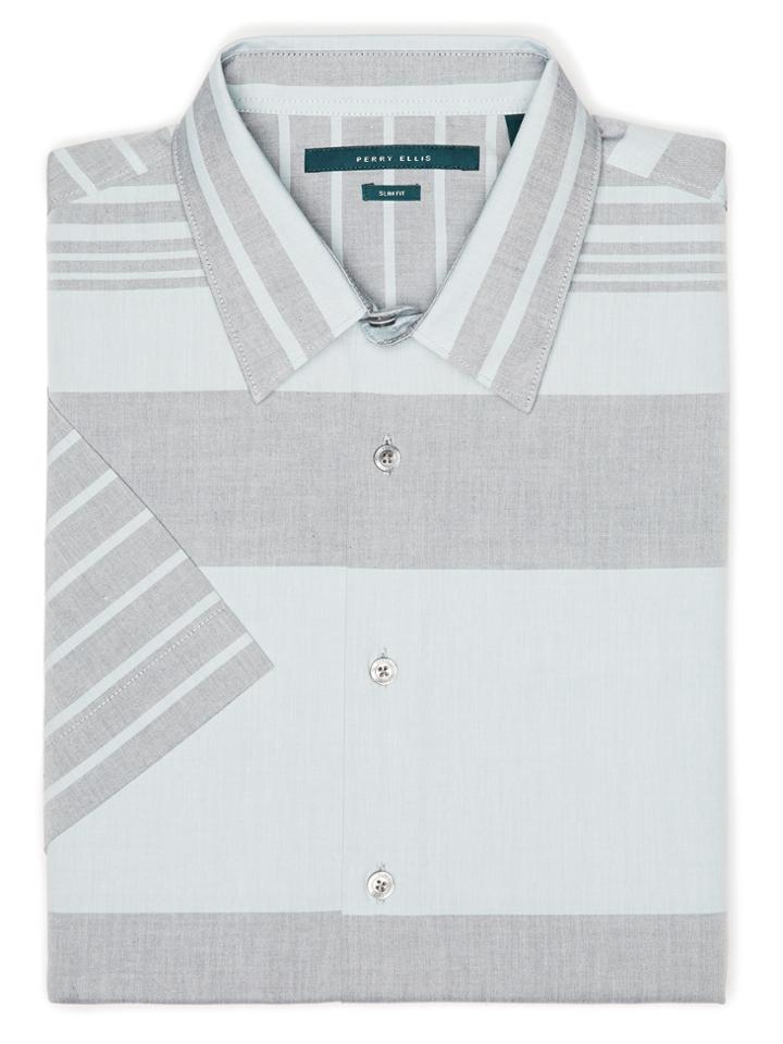 Perry Ellis Short Sleeve Slim Fit Scattered Stripe Shirt