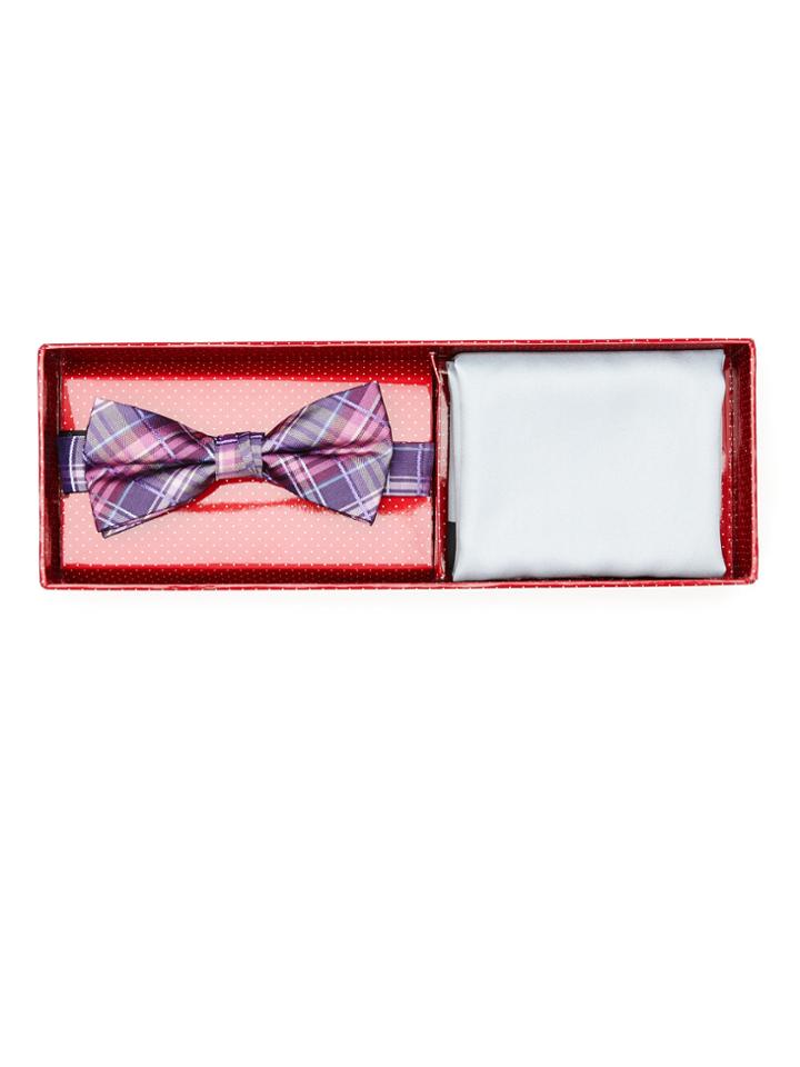 Perry Ellis Wainscott Plaid Bow Tie And Pocket Square Set