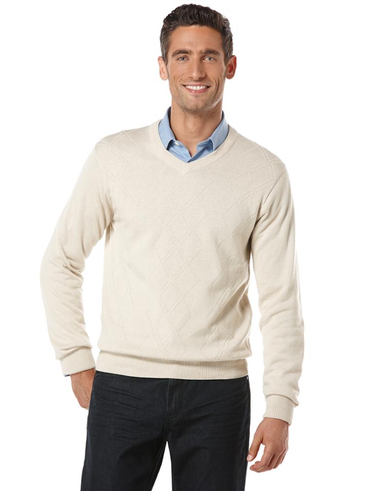 Perry Ellis Long Sleeve Solid Argyle Sweater
