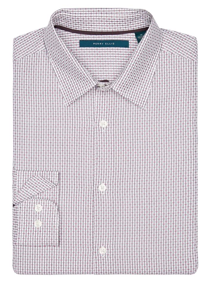 Perry Ellis Contrast Stitch Stripe Pattern Shirt