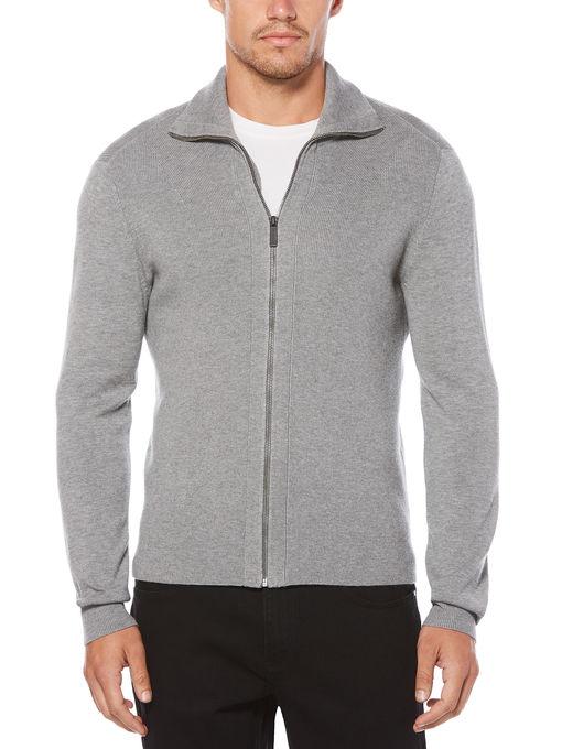 Perry Ellis Solid Ribbed Full Zip Sweater