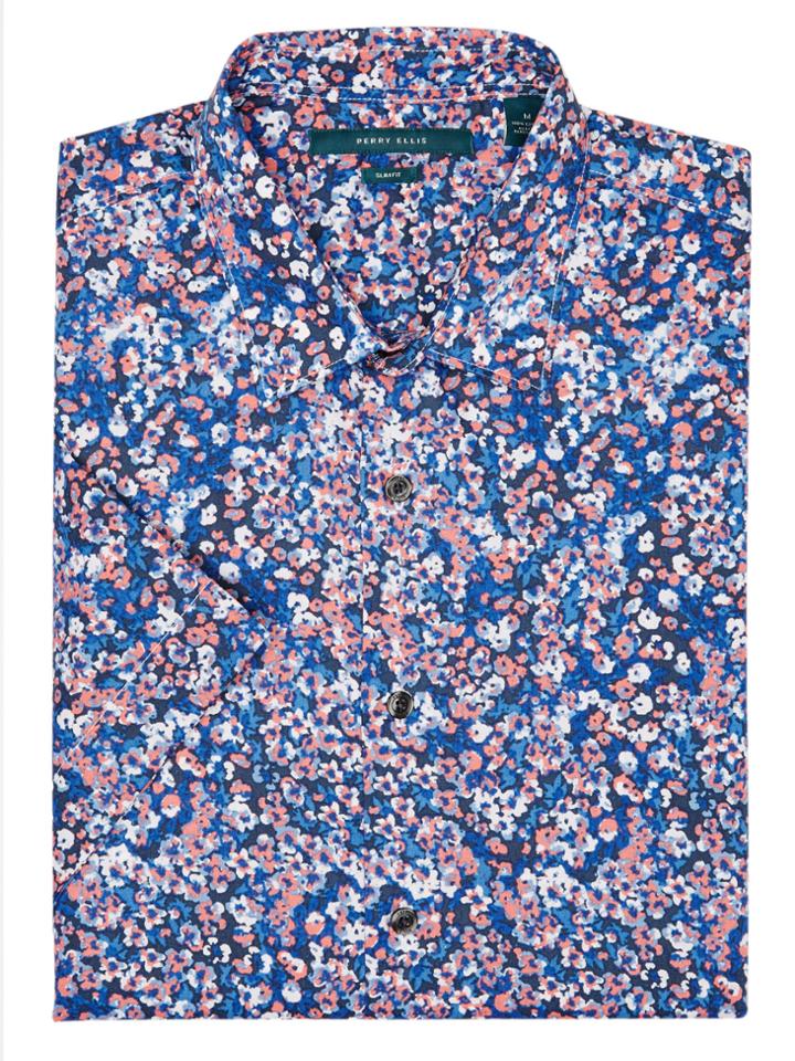 Perry Ellis Short Sleeve Slim Fit Floral Shirt