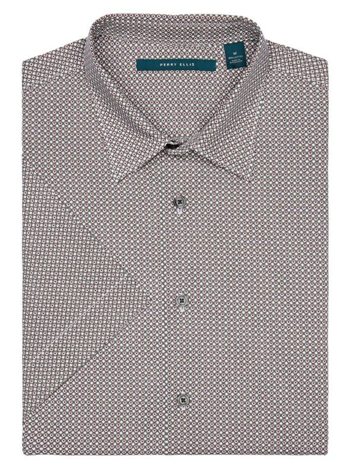 Perry Ellis Short Sleeve Mini Square Print Shirt