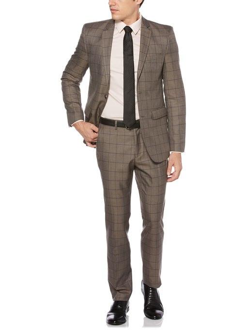 Perry Ellis 2 Piece Taupe Windowpane Suit