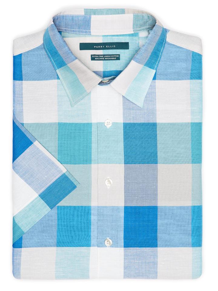 Perry Ellis Short Sleeve Multi-color Buffalo Check Shirt