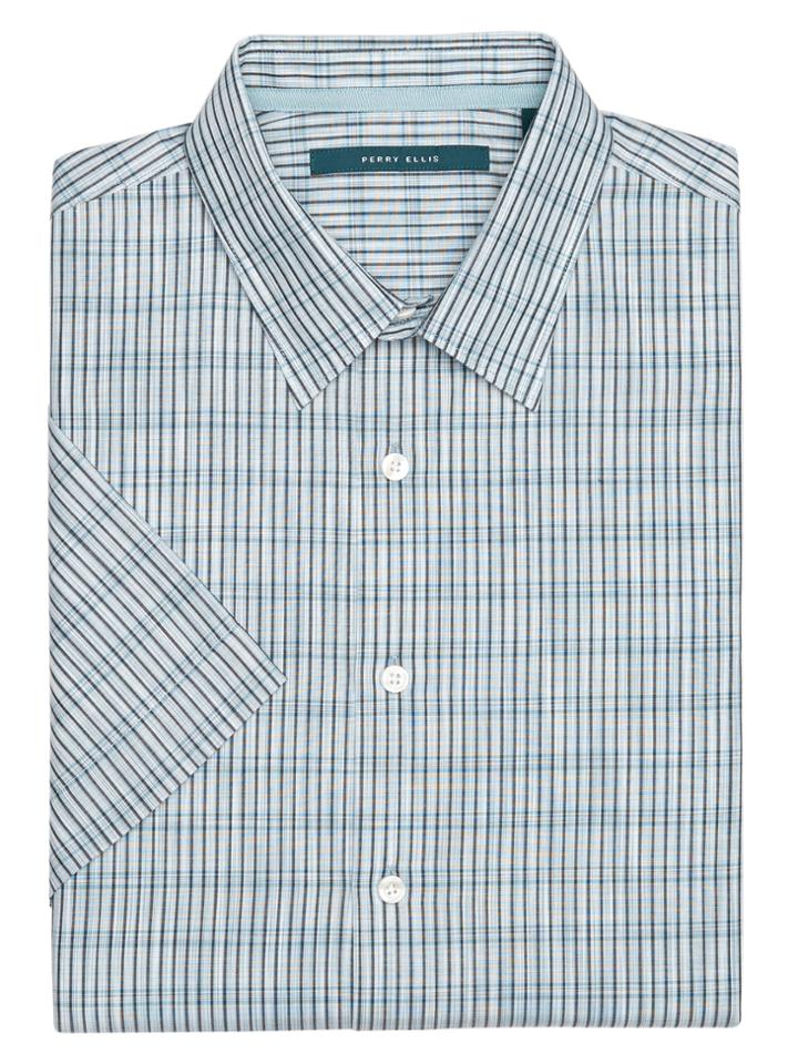 Perry Ellis Short Sleeve Stripe Plaid Shirt