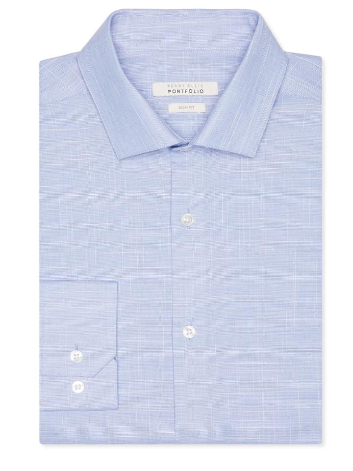 Perry Ellis Slim Fit Slub Pattern Dress Shirt