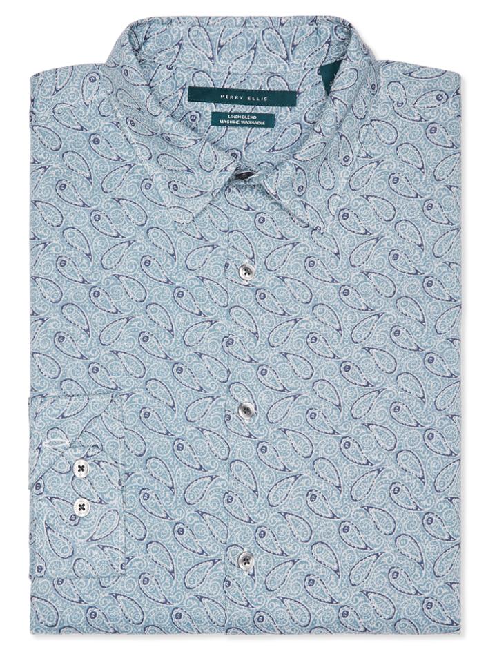 Perry Ellis Tonal Linen Paisley Print Shirt