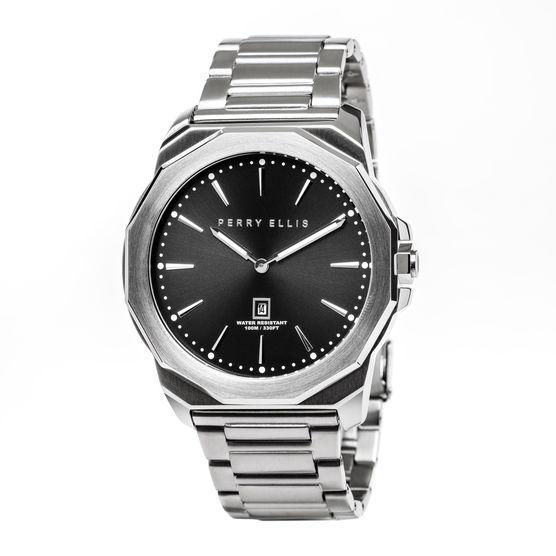 Perry Ellis Decagon Black Stainless Steel Watch
