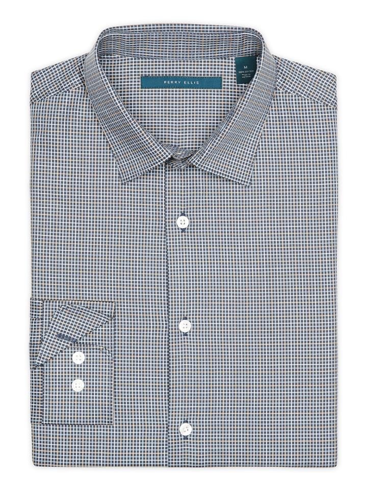 Perry Ellis Mini Check Tattersall Pattern Shirt