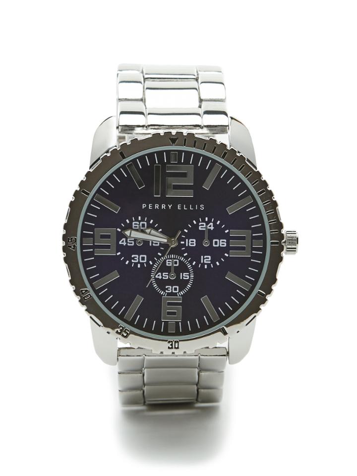 Perry Ellis Silvertone Blue Face Watch