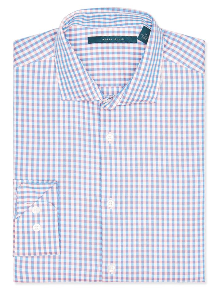 Perry Ellis Long Sleeve Check Herringbone Shirt