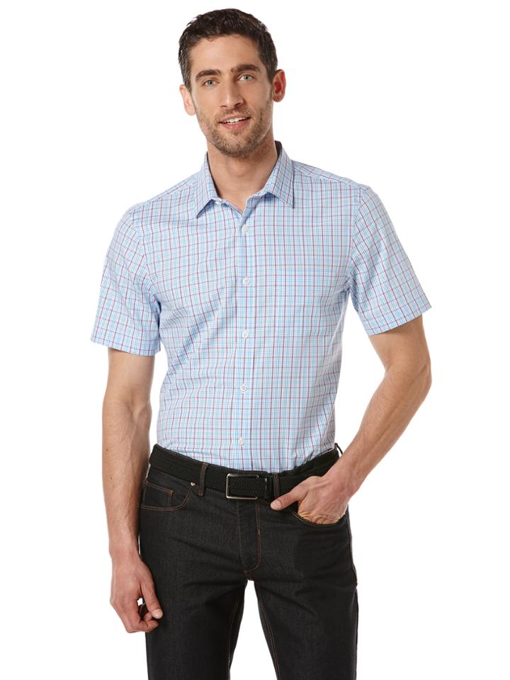 Perry Ellis Slim Fit Short Sleeve Plaid Shirt