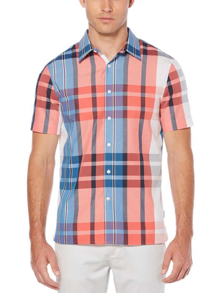 Perry Ellis Short Sleeve Exploded Plaid Shirt
