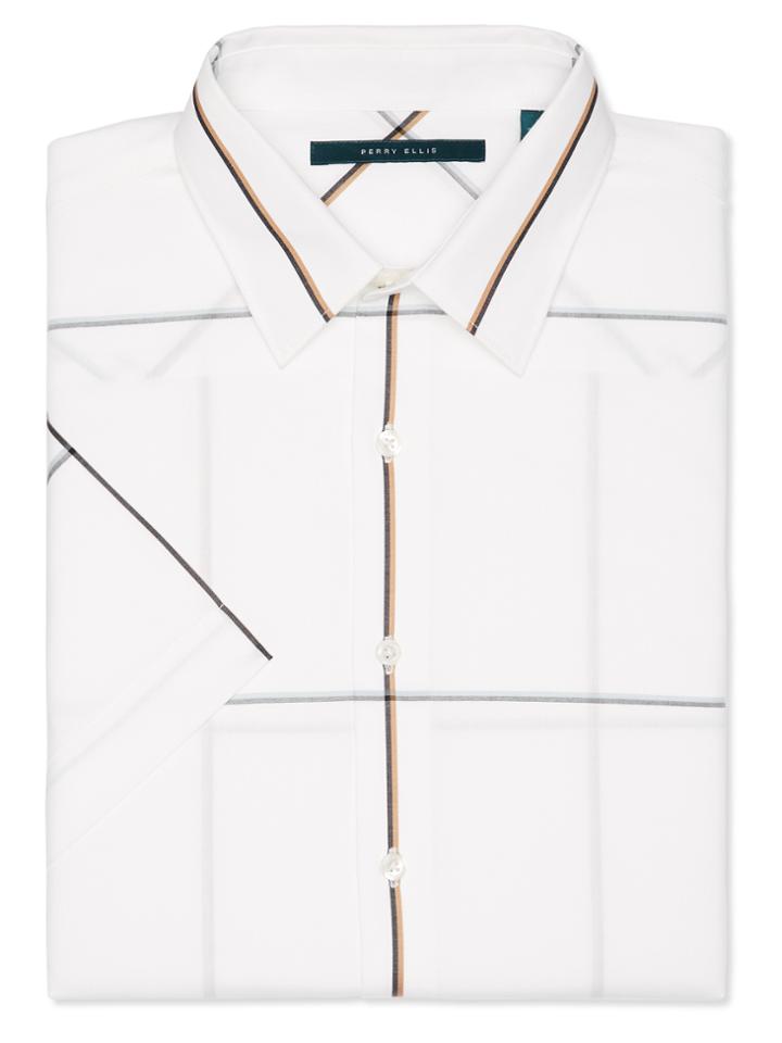 Perry Ellis Short Sleeve Windowpane Shirt