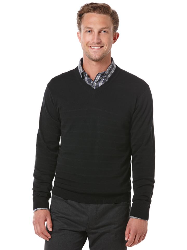 Perry Ellis Tonal Stripe V-neck Sweater