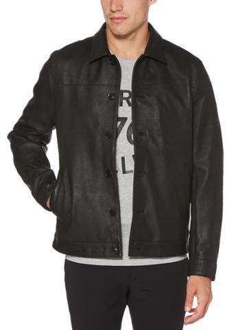 Perry Ellis Genuine Leather Bomber Jacket