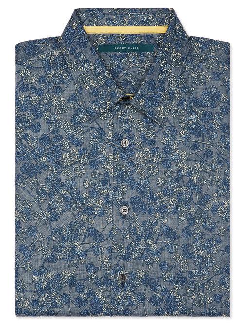 Perry Ellis Short Sleeve Tonal Branch Button-down Shirt