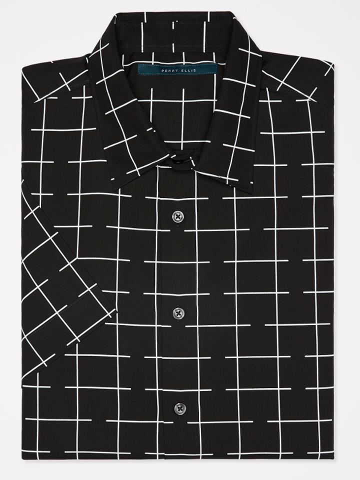 Perry Ellis Short Sleeve Broken Grid Shirt