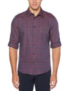Perry Ellis Untucked Roll Sleeve Checked Print Shirt