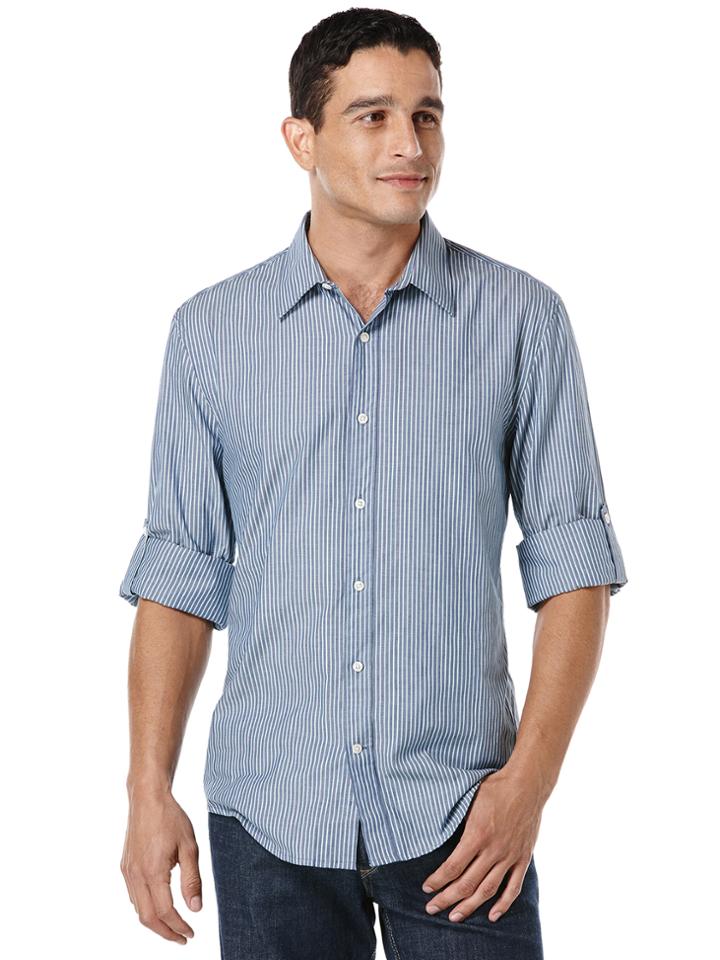 Perry Ellis Rolled Sleeve Stripe Dobby Shirt