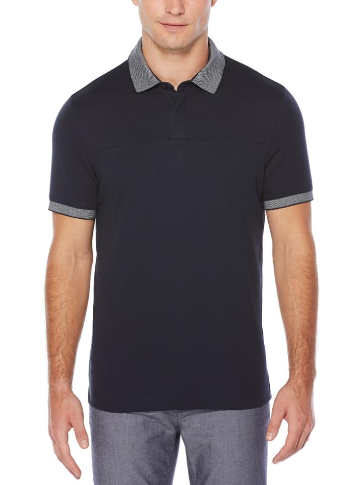 Perry Ellis Short Sleeve Checkered Collar Polo