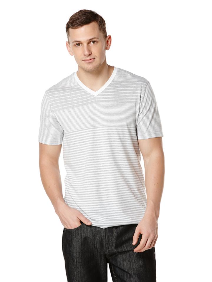 Perry Ellis Short Sleeve Heather Stripe V-neck Shirt