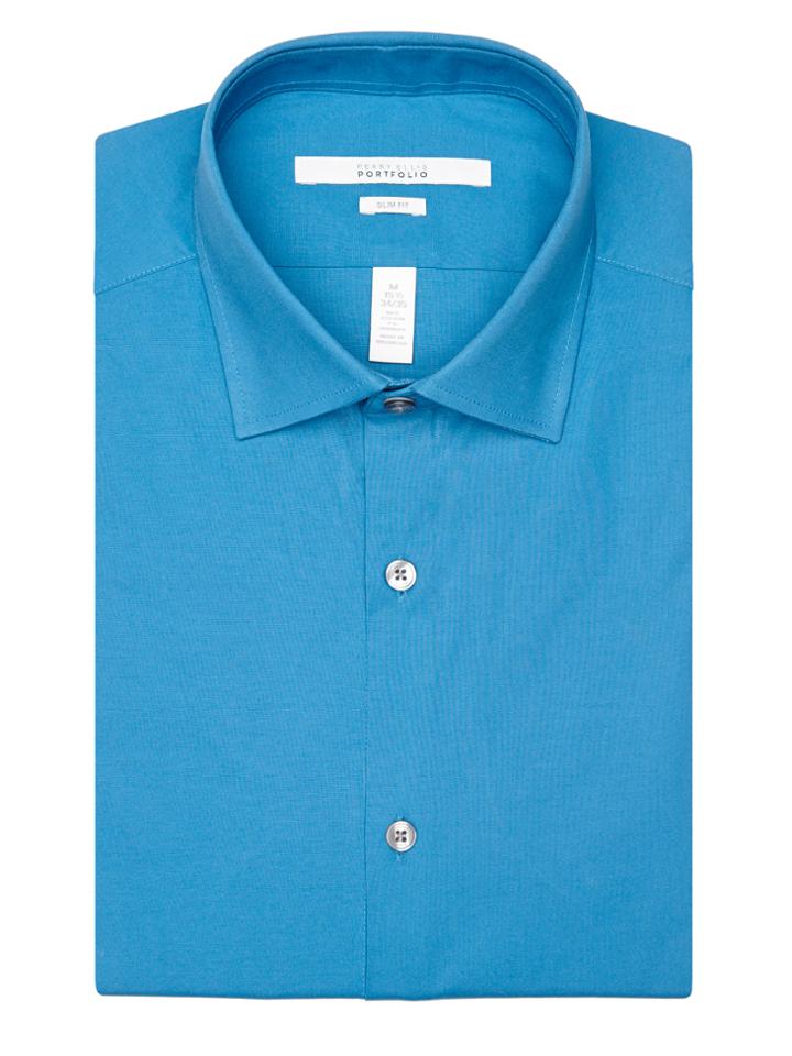 Perry Ellis Slim Fit Solid Poplin Dress Shirt