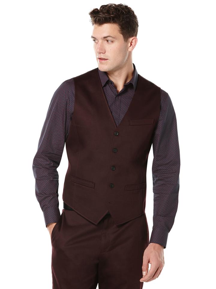 Perry Ellis Solid Satin 5 Button Suit Vest