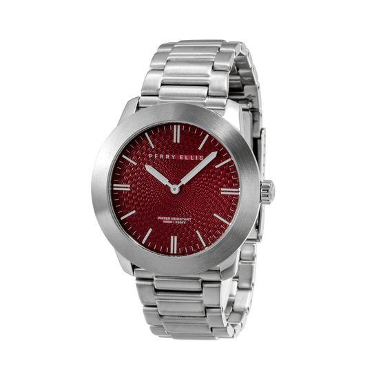 Perry Ellis Unisex Slim Line Burgundy Stainless Steel Watch