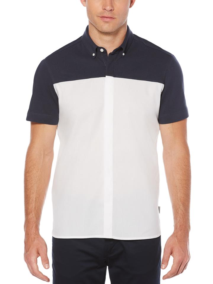 Perry Ellis Short Sleeve Mixed Media Shirt