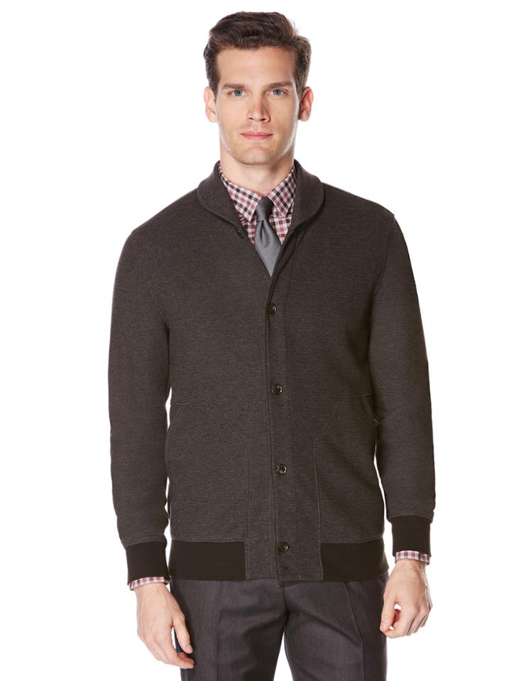 Perry Ellis Textured Button Front Knit Jacket