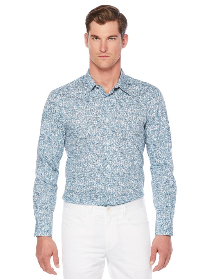 Perry Ellis Linear Print Textured Shirt