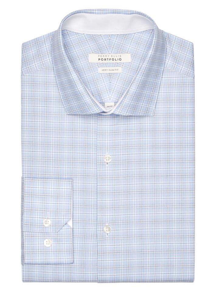 Perry Ellis Very Slim Cloud Plaid Dress Shirt