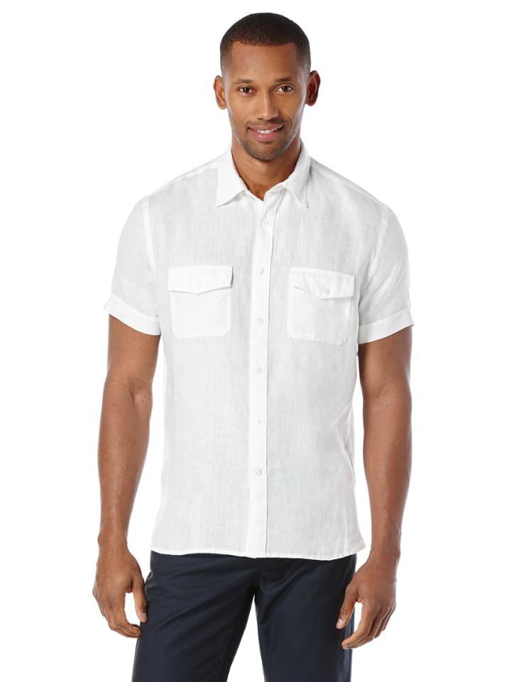 Perry Ellis Short Sleeve Double Pocket Linen Shirt