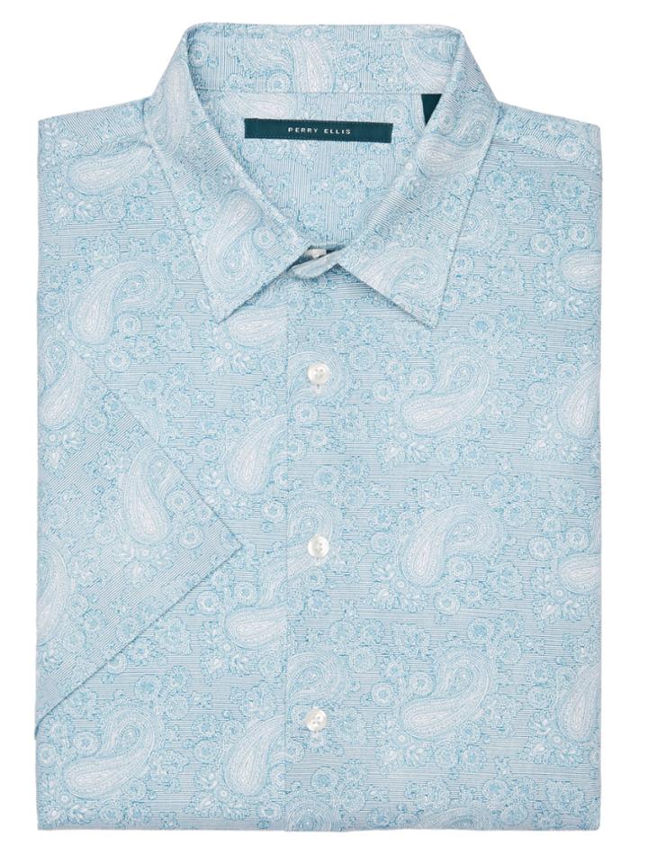 Perry Ellis Short Sleeve Soft Paisley Print Shirt