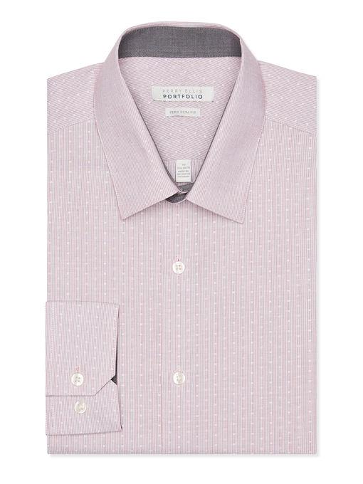 Perry Ellis Very Slim Fit Red Dobby Stripe Dress Shirt