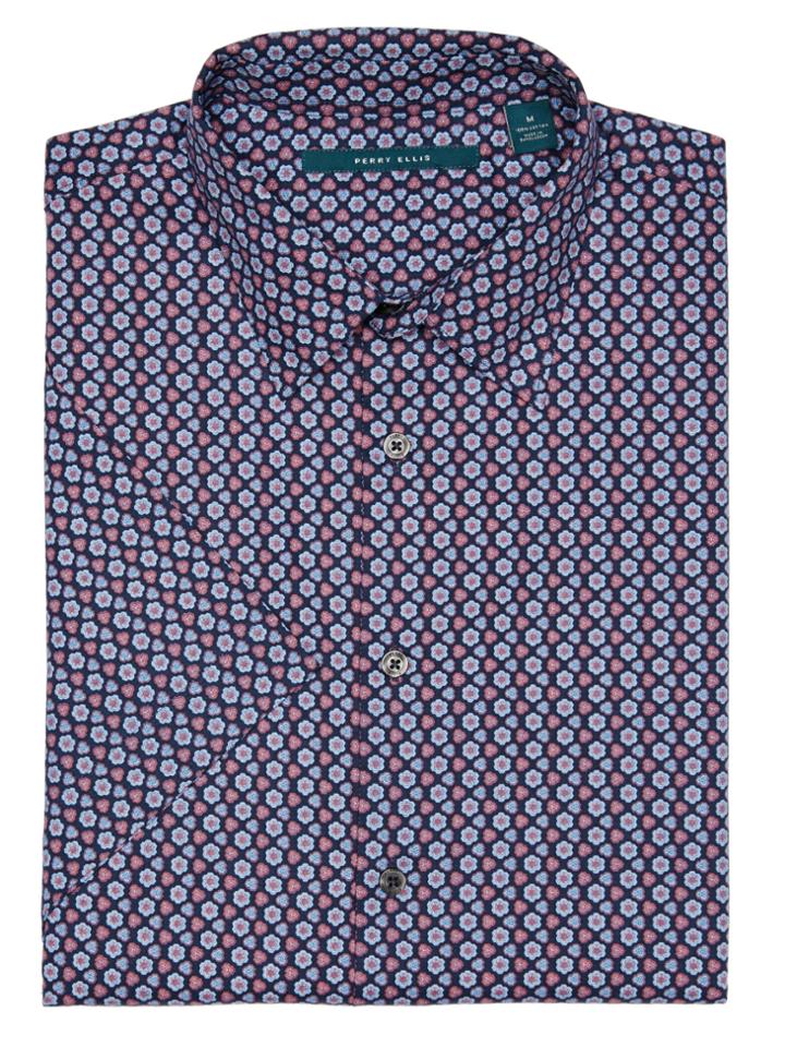 Perry Ellis Short Sleeve Geometric Floral Shirt