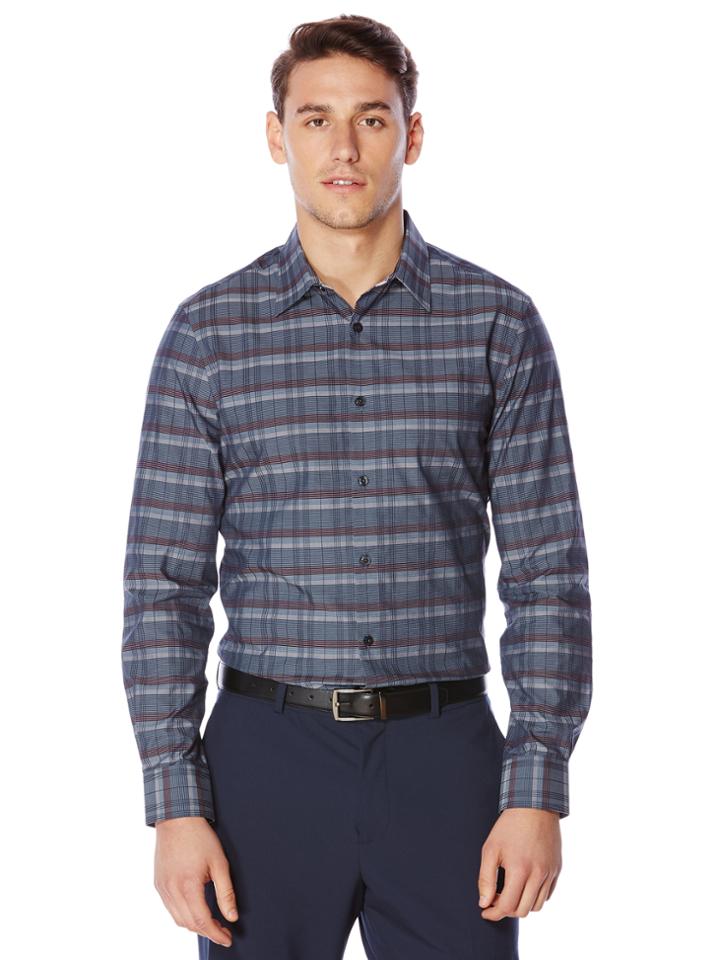 Perry Ellis Dobby Plaid Pattern Shirt