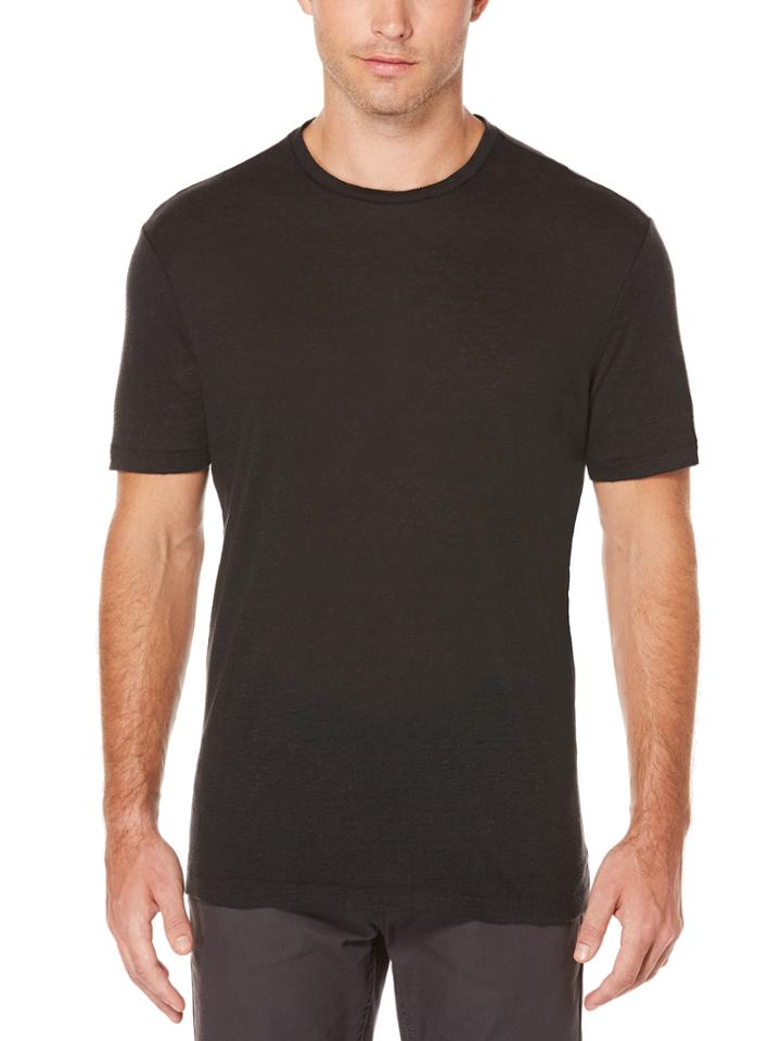 Perry Ellis Short Sleeve 100% Linen Crew Neck Shirt