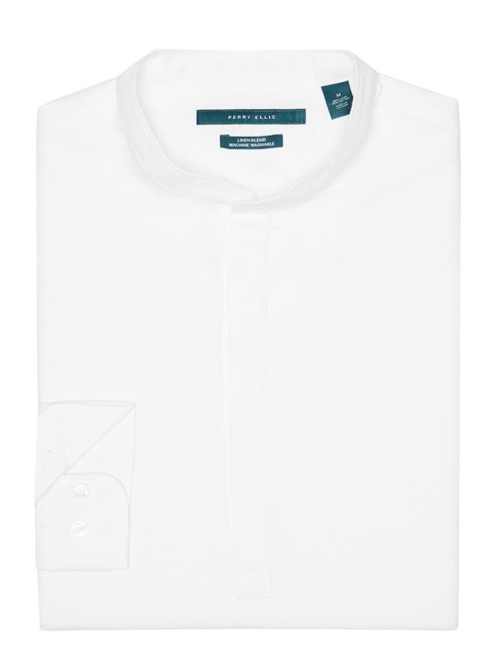 Perry Ellis Long Sleeve Popover Linen Shirt