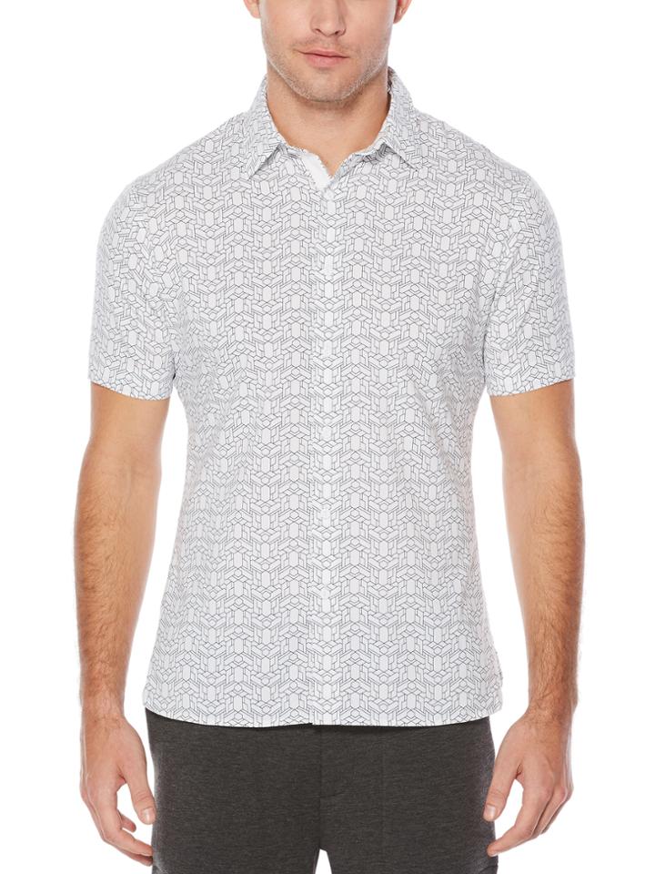Perry Ellis Short Sleeve Geo Print Stretch Shirt