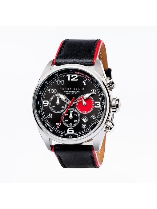Perry Ellis Gt Chrono Black Leather Watch