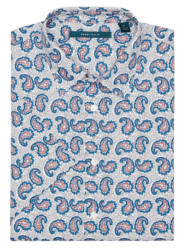 Perry Ellis Short Sleeve Bold Paisley Shirt
