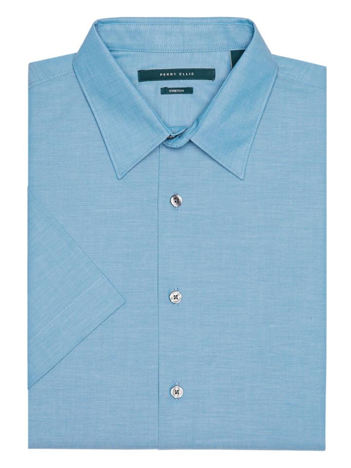 Perry Ellis Short Sleeve Stretch Chambray Shirt
