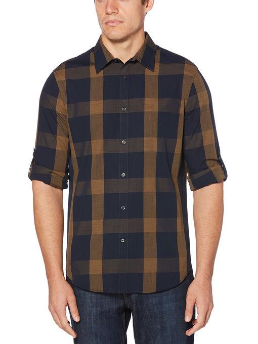 Perry Ellis Check Roll Sleeve Shirt