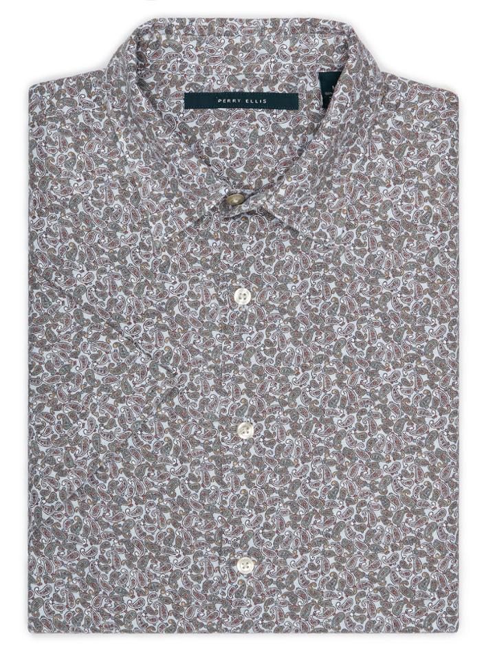 Perry Ellis Big And Tall Short Sleeve Linen Paisley Shirt