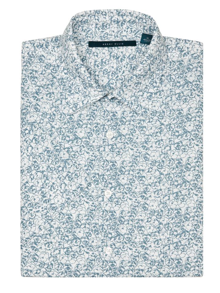 Perry Ellis Short Sleeve Floral Linen Shirt