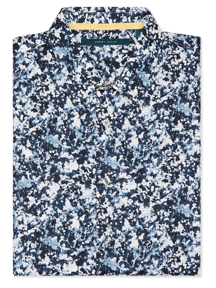 Perry Ellis Short Sleeve Fauna Button-down Shirt