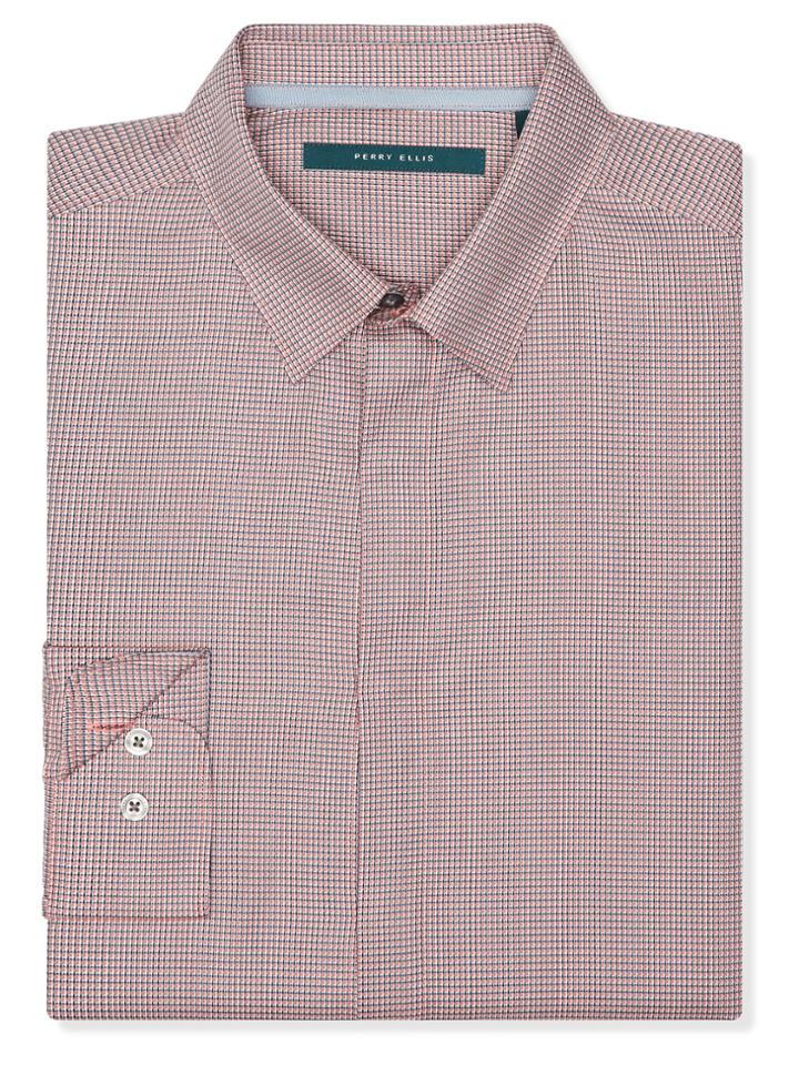 Perry Ellis Solid Dobby Mini Check Button-down Shirt